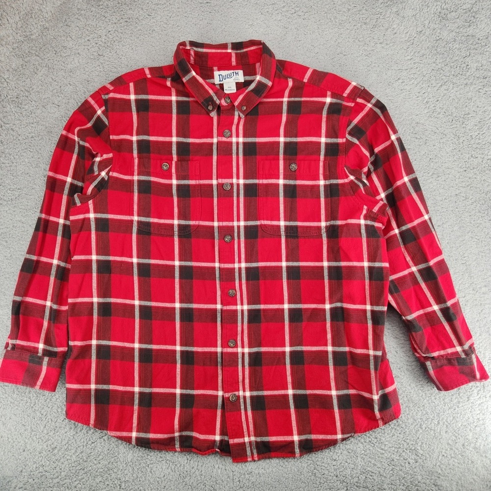 Duluth Relaxed Fit Flannel Shirt Mens 2XL Red Plaid Long Sleeve Button Up